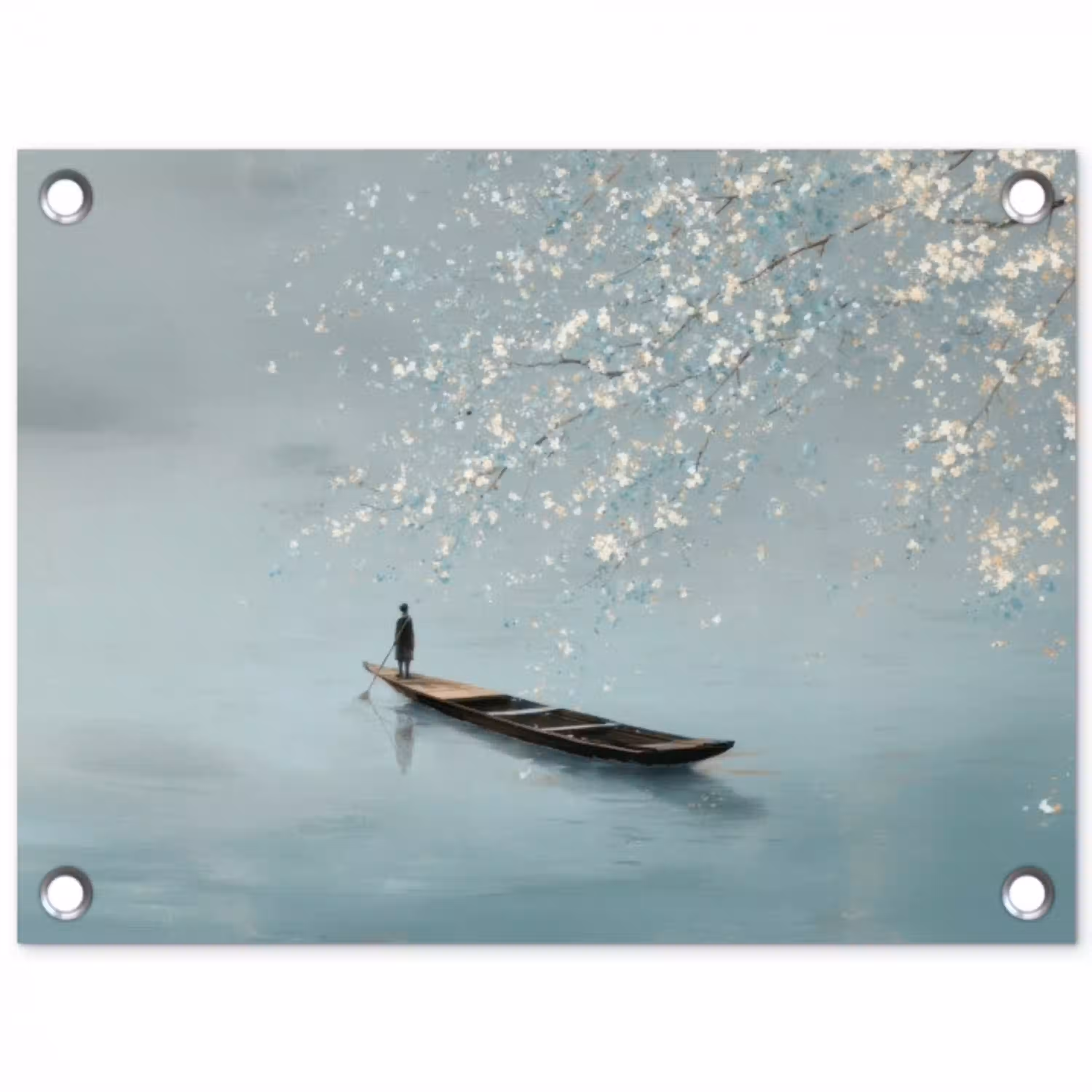 Bloesems - Minimalistisch - Wateroppervlak - Boot tuinposter los doek klein -3d