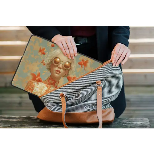 Goudvissen - Oranje - Vrouw - Blond laptophoes neopreen klein -tas