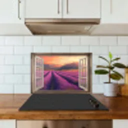 Doorkijk - Lavendel - Landschap - Bloemen - Paars keuken achterwand spatscherm klein -sfeer2