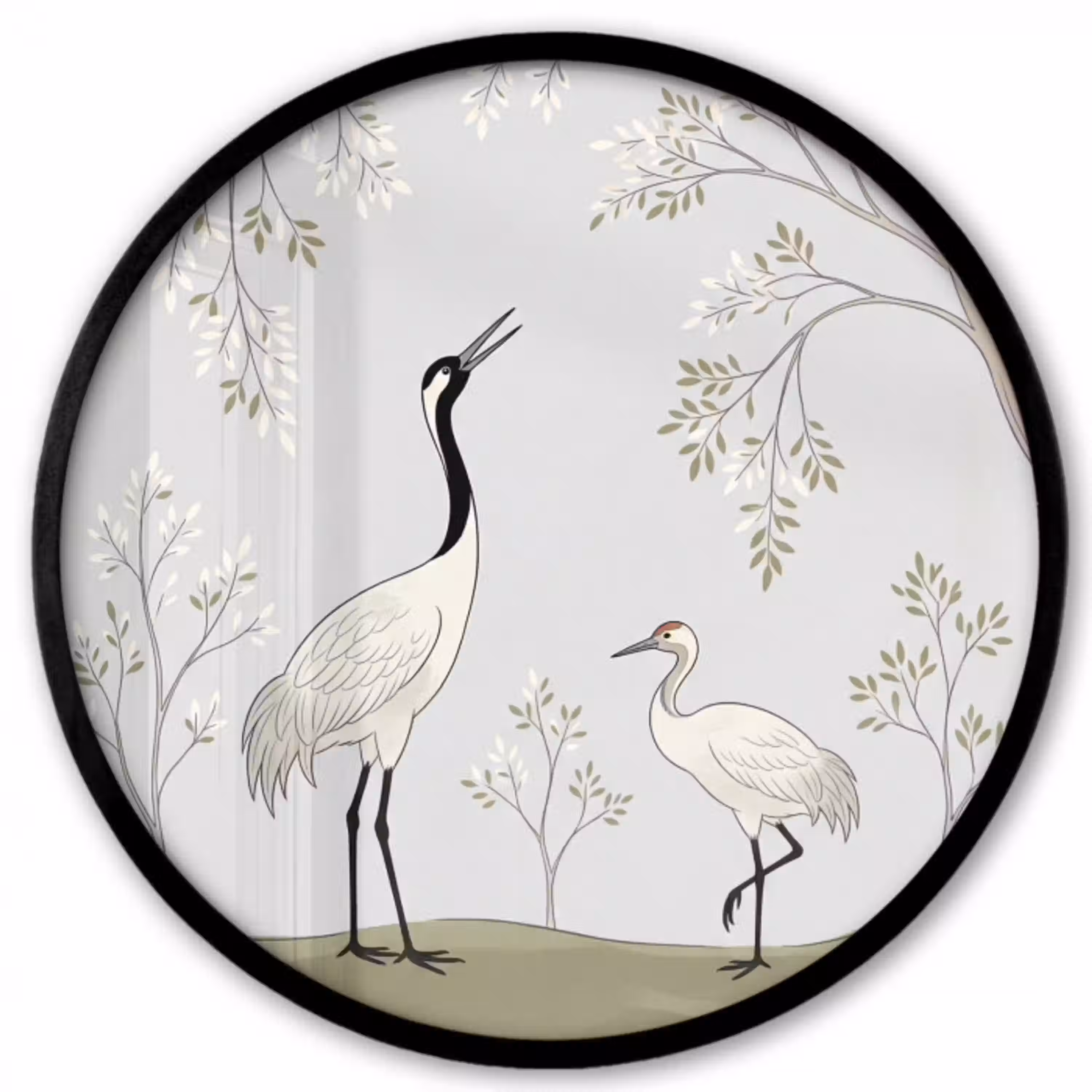 Minimalistisch - Kraanvogels - Blauw Fotolijst rond zonder passe partout klein -3d