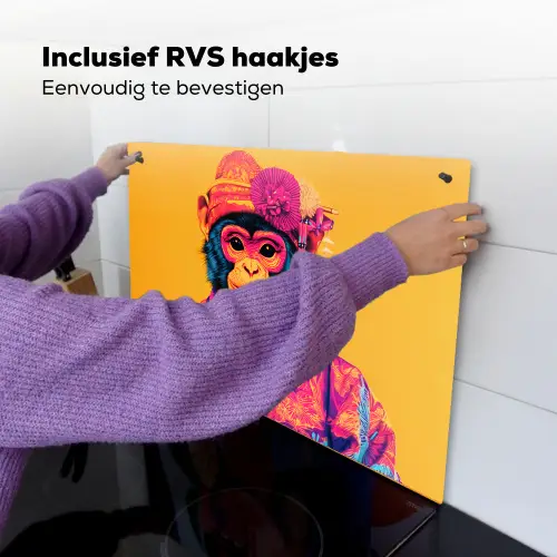 Aap - Kimono - Bloemen - Hoofdtooi Inductie beschemer met haakjes klein -ky-ophangen-nl