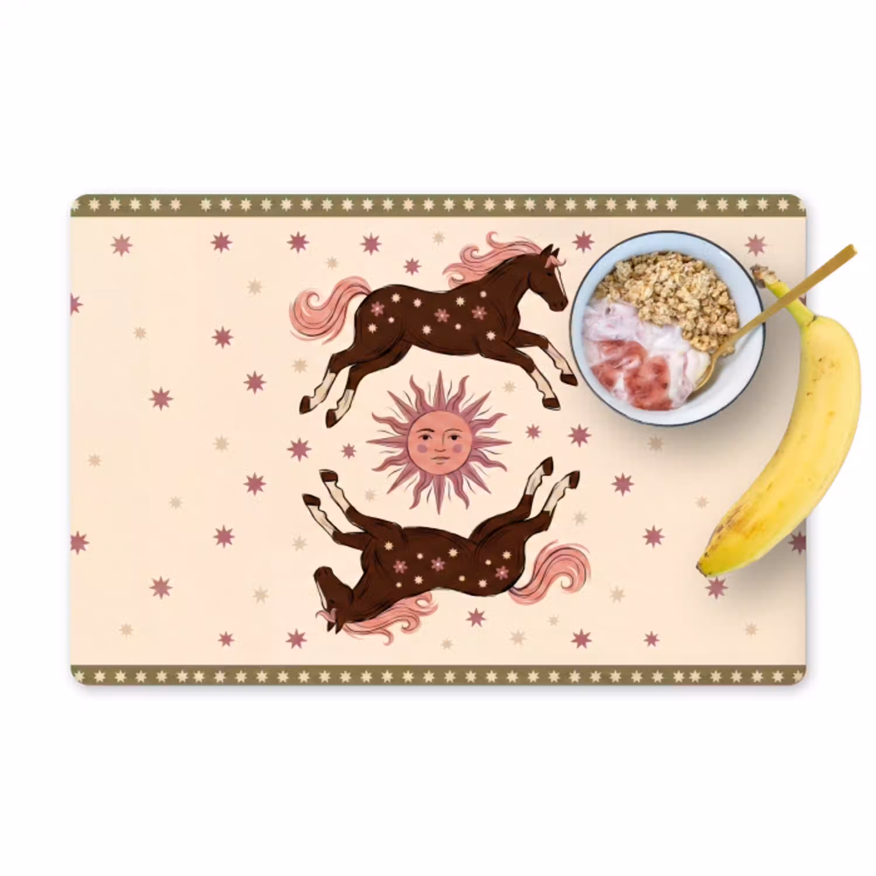 Paard - Zon - Mystiek - Illustratie - Roze Placemat vinyl groot -zzzproduct_Kitchenyeah-website