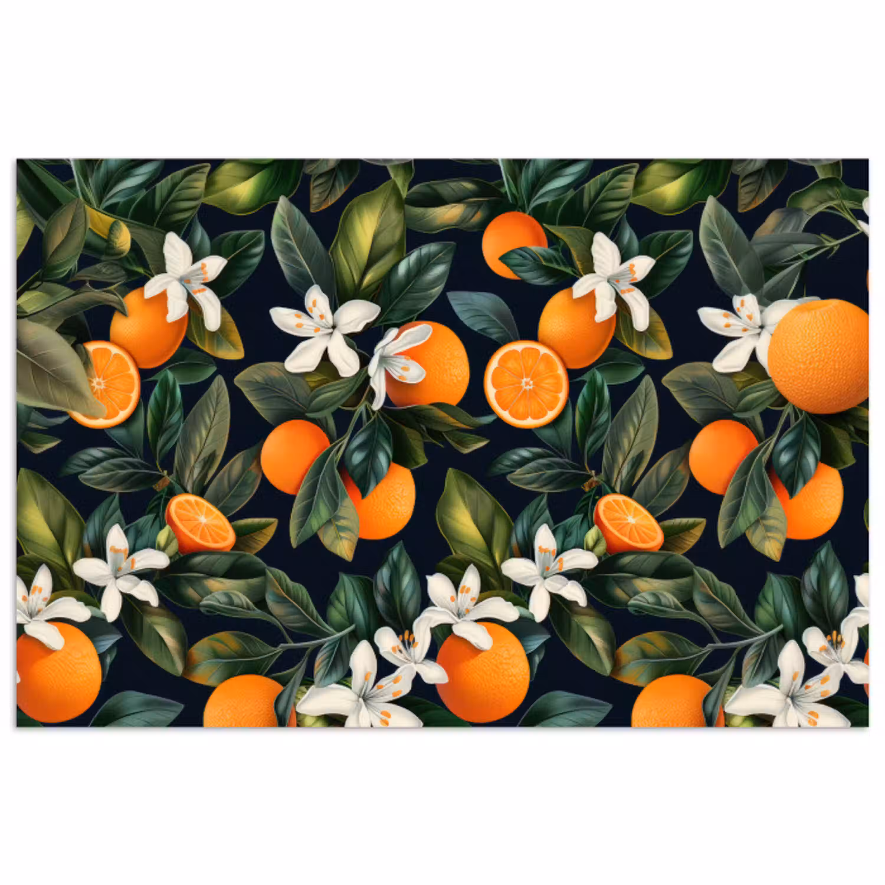 Sinaasappels - Bloesems - Bladeren - Tropisch poster papier middel -3d