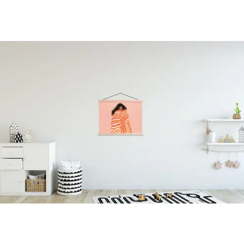 Meisje - Deken - Gestreept - Oranje textielposter latten blank klein -kinderkamer