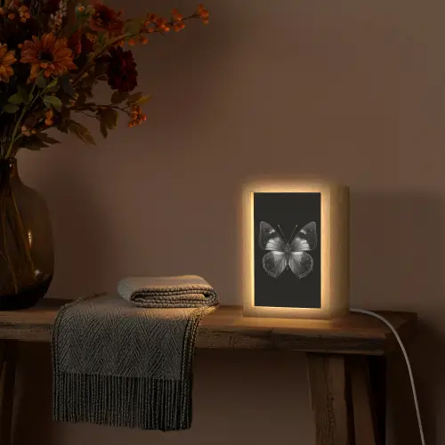 Vlinder - Grijs - Mysterieus Light Box met kabel (Tafellamp) klein -sfeer4
