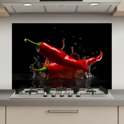 Peper - Rood - Zwart - Water - Groente keuken achterwand spatscherm klein -3d_website
