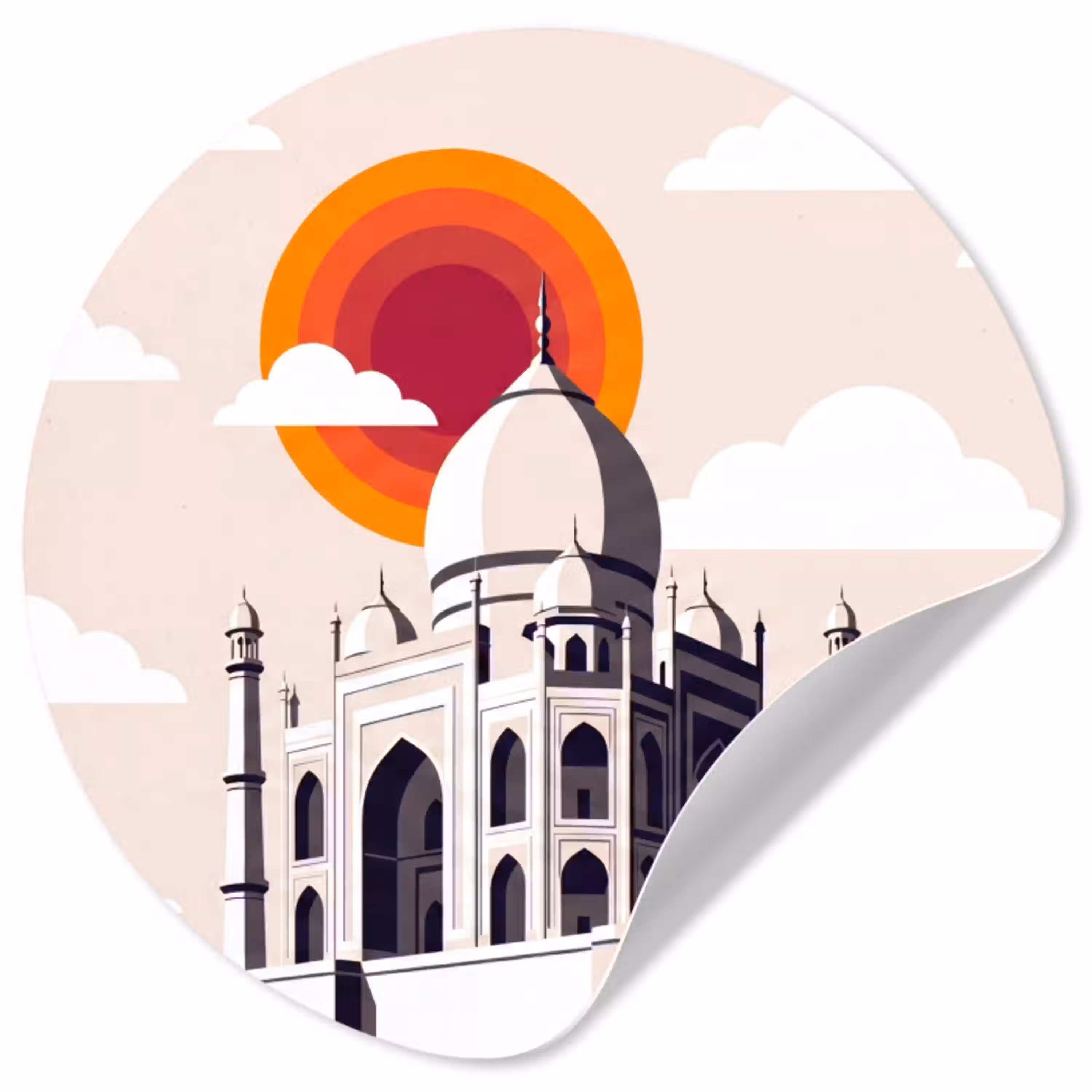 Taj Mahal - Zon - Koepel - Architectuur - India - Grafisch Wandcirkel behangsticker klein -3d