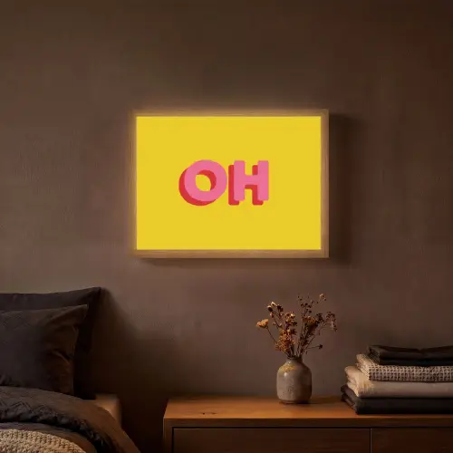 Geel - Roze - Oh - 3D Light Box met batterij (Wandlamp) middel -sfeer4