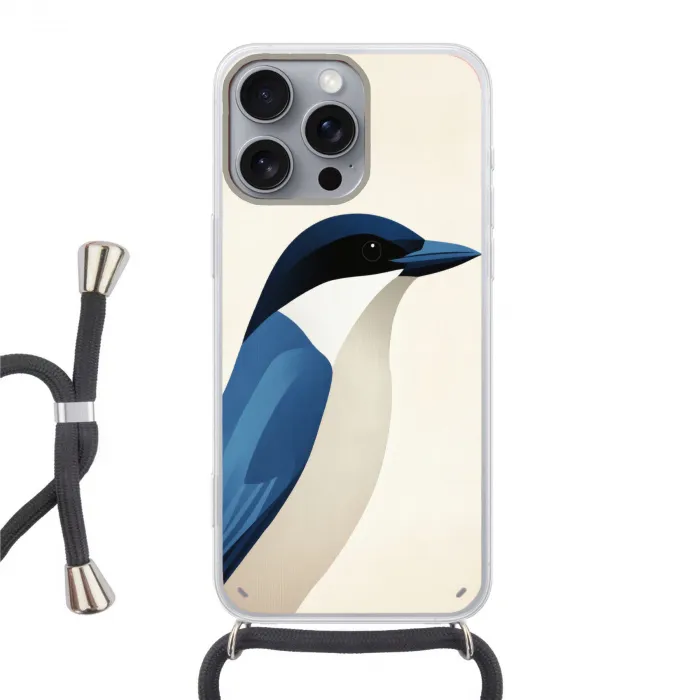 Illustratie - Blauw - Vogel Hoesje iPhone 16 Pro Max met koord klein -3d