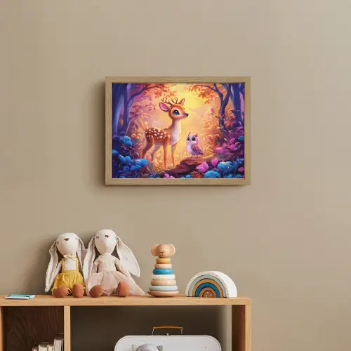 Hertje - Uil - Fantasie - Bos Light Box met batterij (Wandlamp kind) middel -sfeer2_kind