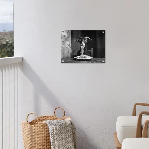 Geit - Bord - Spaghetti - Zwart Wit tuinposter los doek klein -sfeer8