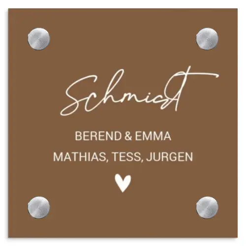 Bruin - Sierlijk Naambord Vierkant klein -3d