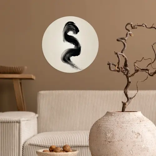 Penseelstreek - Zwart - Minimalistisch Wandcirkel behangsticker klein -sfeer1