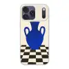 Vaas - Blauw - Geblokt - Modern Telefoonhoesje iPhone 17 Pro Max klein -3d