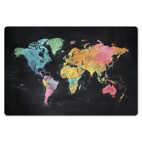 Wereldkaart - Krijtstrepen - Regenboog Placemat vinyl groot -zzsfeer1_Kitchenyeah-website