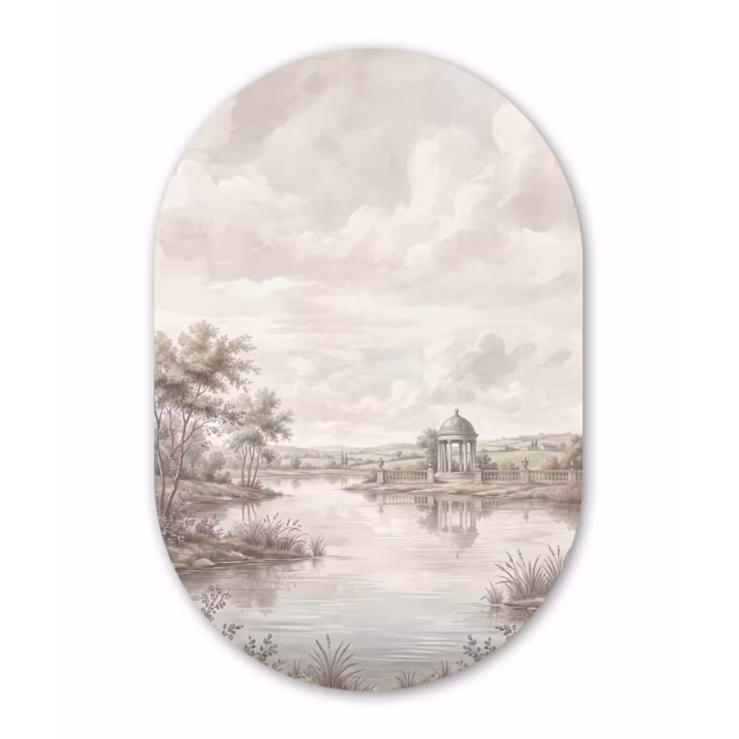 Landschap - Water - Natuur - Sepia Wandcirkel Ovaal Aluminium middel -3d