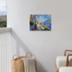Trap - Huizen - Berglandschap - Zee tuinposter los doek klein -sfeer8