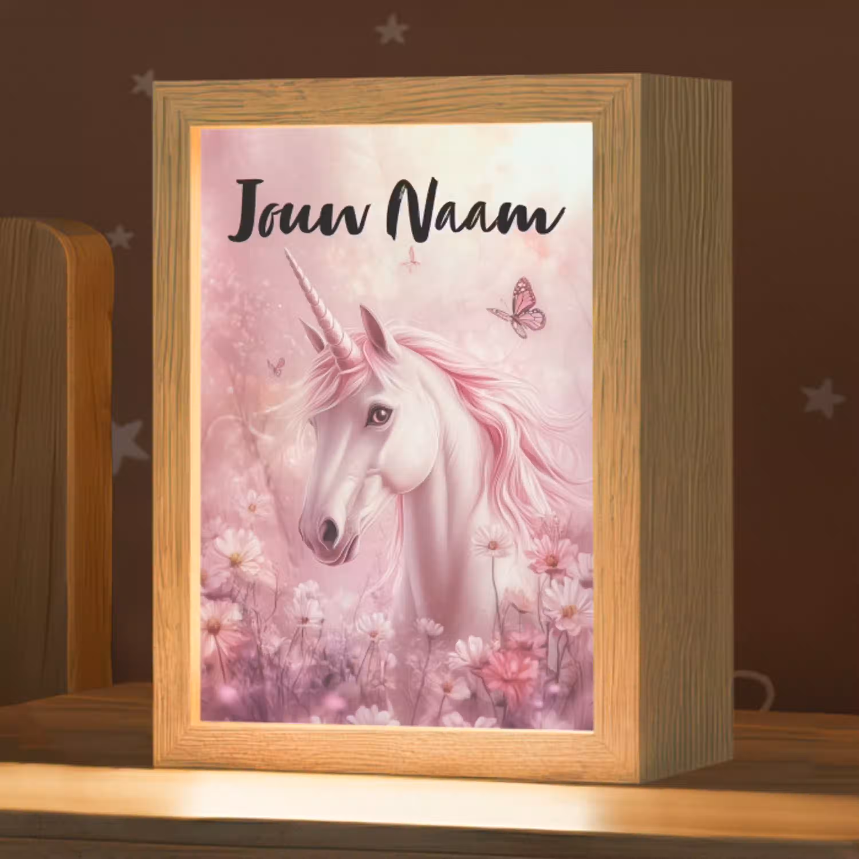 Eenhoorn - Roze - Vlinders - Bloemen Light Box met kabel (Kinderlampje) klein -zzz_3d_website