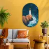 Vuurtoren - Rots - Zee - Golven Wandcirkel Ovaal Glas middel -sfeer4