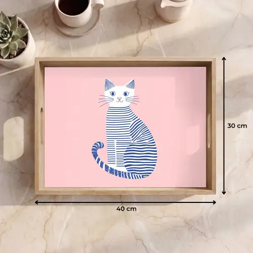 Kat - Illustratie - Minimalistisch - Roze Dienblad Rechthoek middel -USP_Formaat