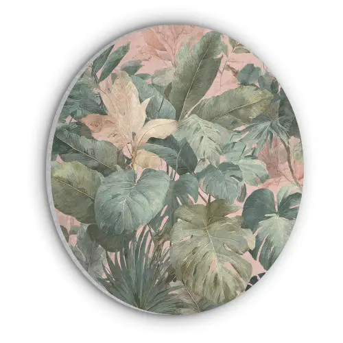 Compositie van bladeren - Groen - Roze Akoestische PET Vilt - Rond klein -3d