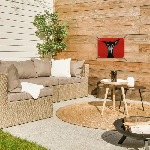 Windhond - Minimalistisch - Rood tuinposter los doek klein -sfeer4