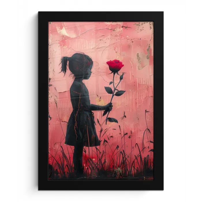 Graffiti - Meisje - Roze - Street art - Roos - Banksy fotolijst zwart zonder passe partout klein -3d
