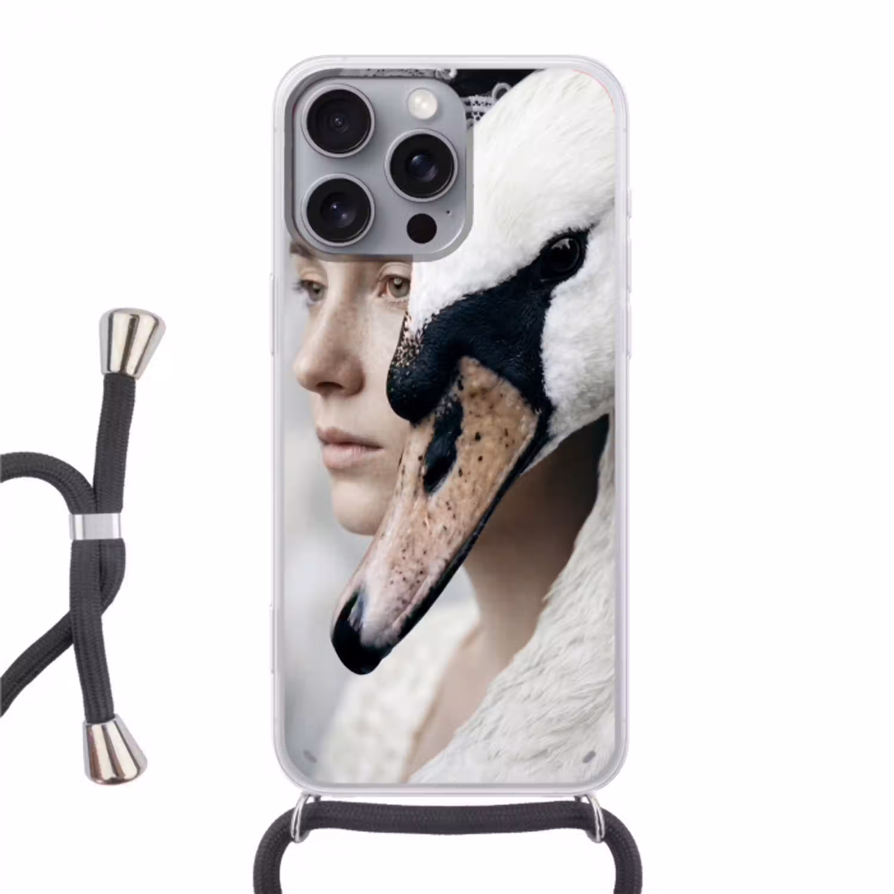 Vrouw - Zwaan - Wit Hoesje iPhone 16 Pro Max met koord klein -3d