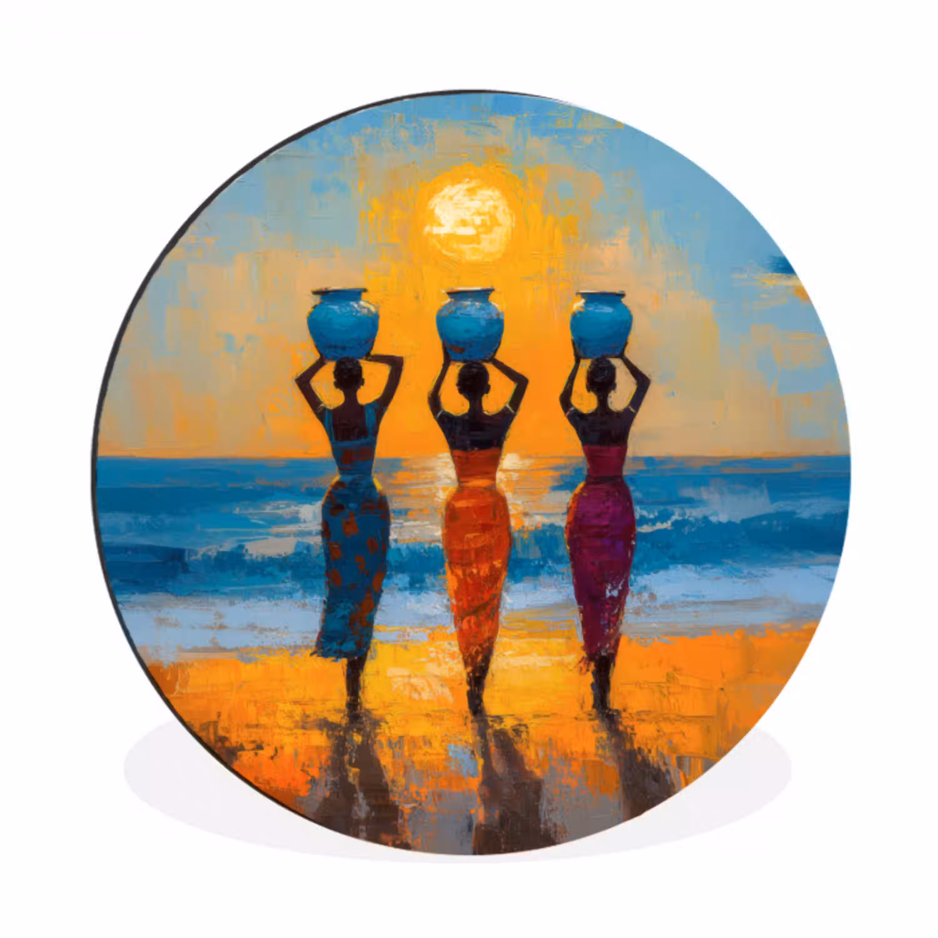 Vrouwen - Strand - Zondsondergang Wandcirkel aluminium klein -3d