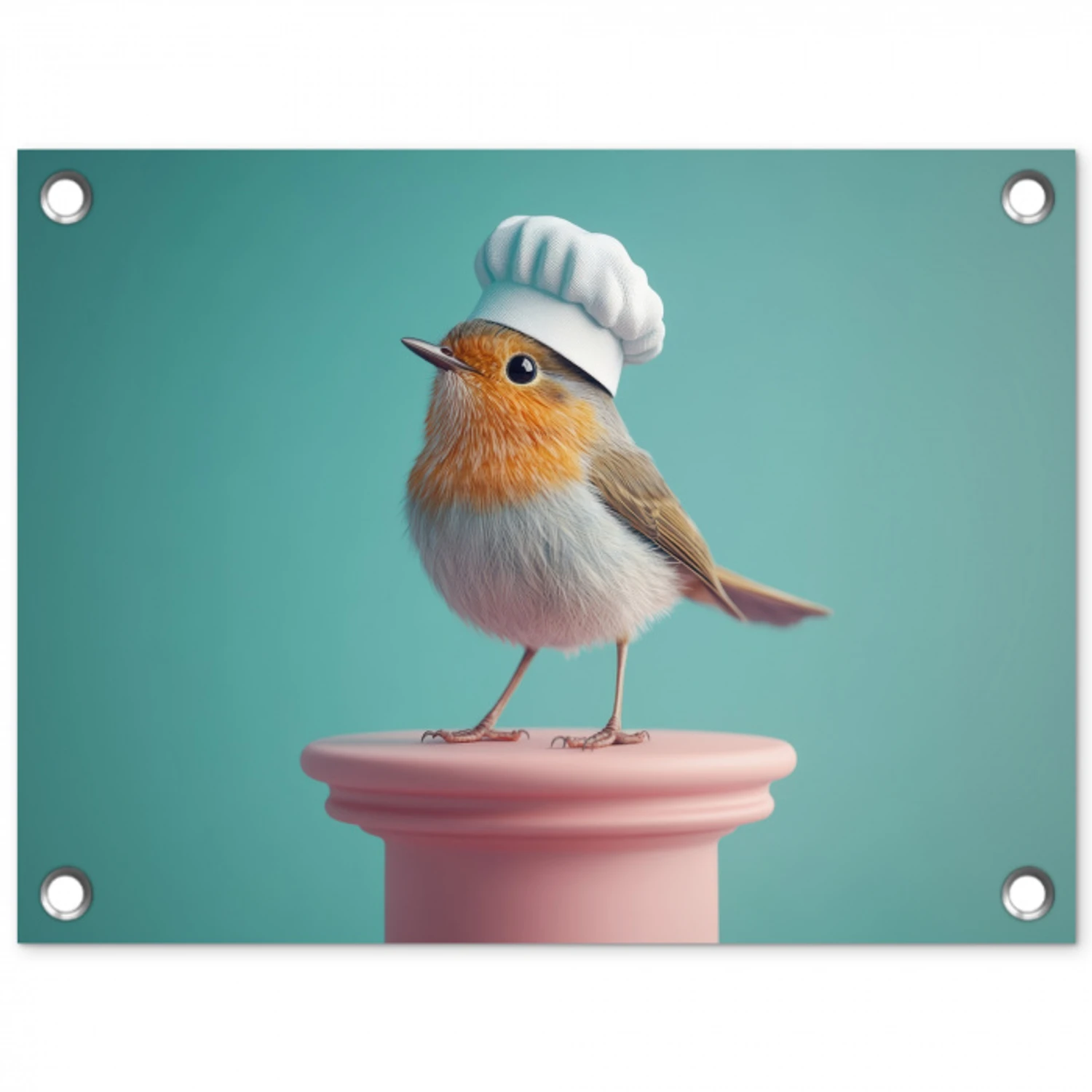 Roodborstje - Vogel - Koksmuts - Sokkel tuinposter los doek klein -3d