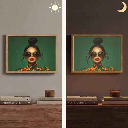 Vrouw - Groen - Modern - Bril - Abstract Light Box met batterij (Wandlamp) middel -sfeer3