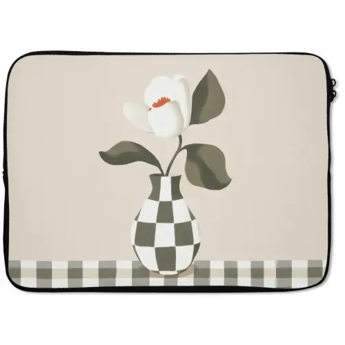 Vaas - Geruit - Groen - Bloem laptophoes neopreen klein -zkaufland3dotto
