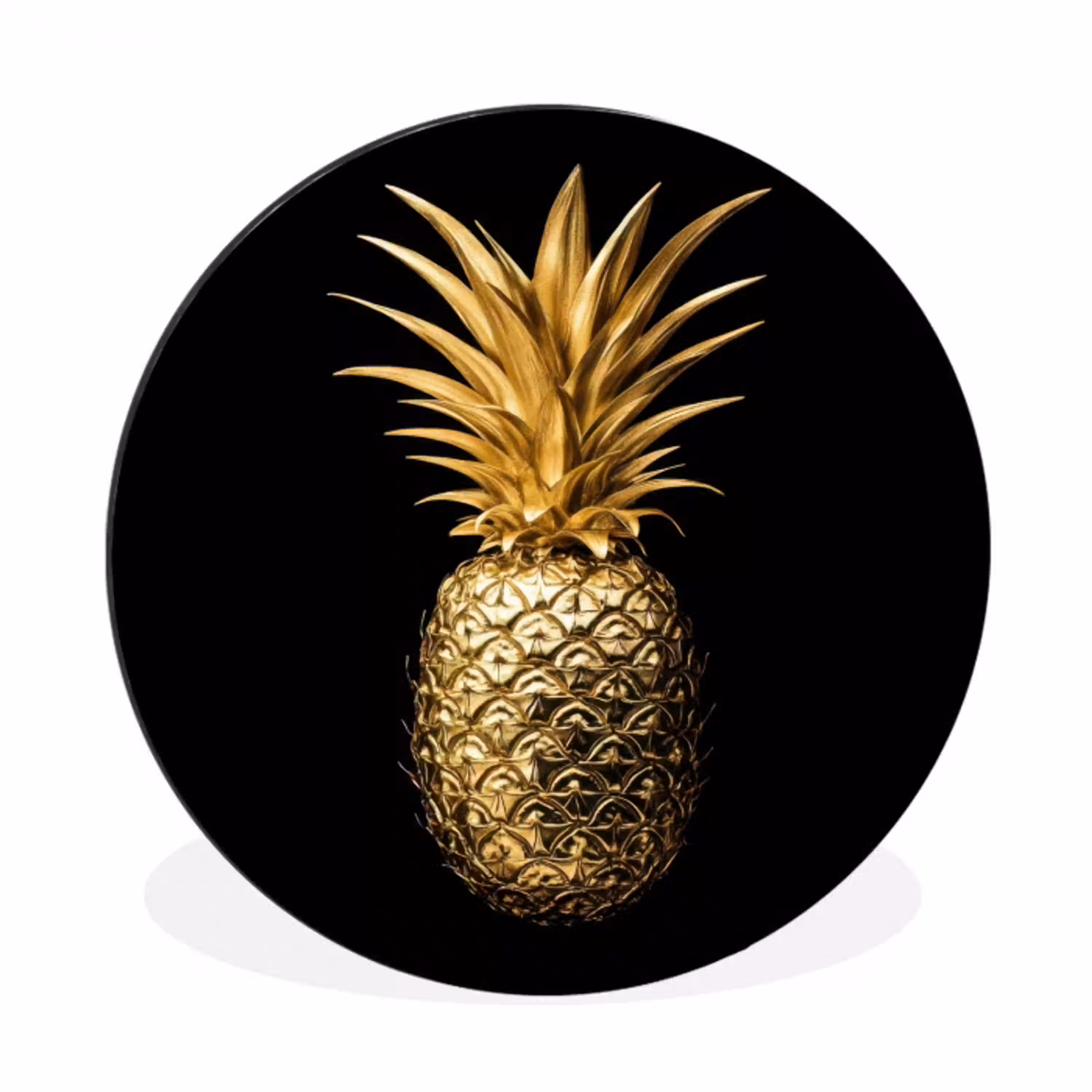 Ananas - Zwart - Goud - Luxe Wandcirkel aluminium klein -3d
