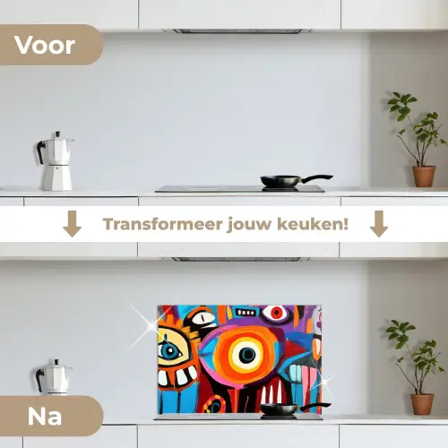 Abstract - Gezicht - Kleurrijk keuken achterwand spatscherm klein -voor_na_NL
