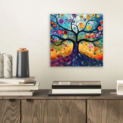 Kunst - Levensboom - Bloemen - Hippie aluminium wit klein -sfeer1