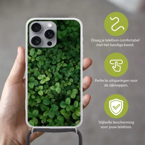Groen - Bladeren - Kartel - Zonlicht Hoesje iPhone 16 Pro Max met koord klein -sfeer2_NL