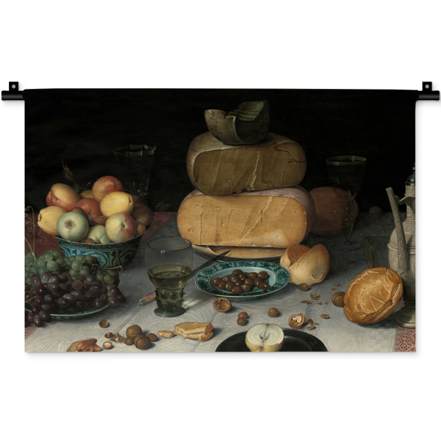 Stilleven met kazen - Schilderij van Floris Claesz. van Dijck Wandkleed katoen klein -zz3d