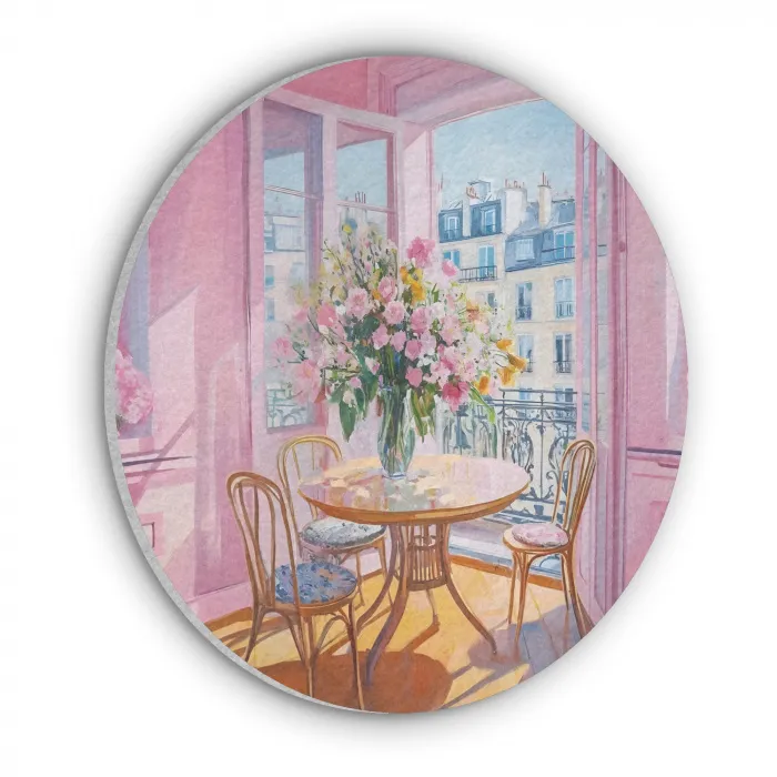 Pink - City - Bloemen Akoestische PET Vilt - Rond klein -3d