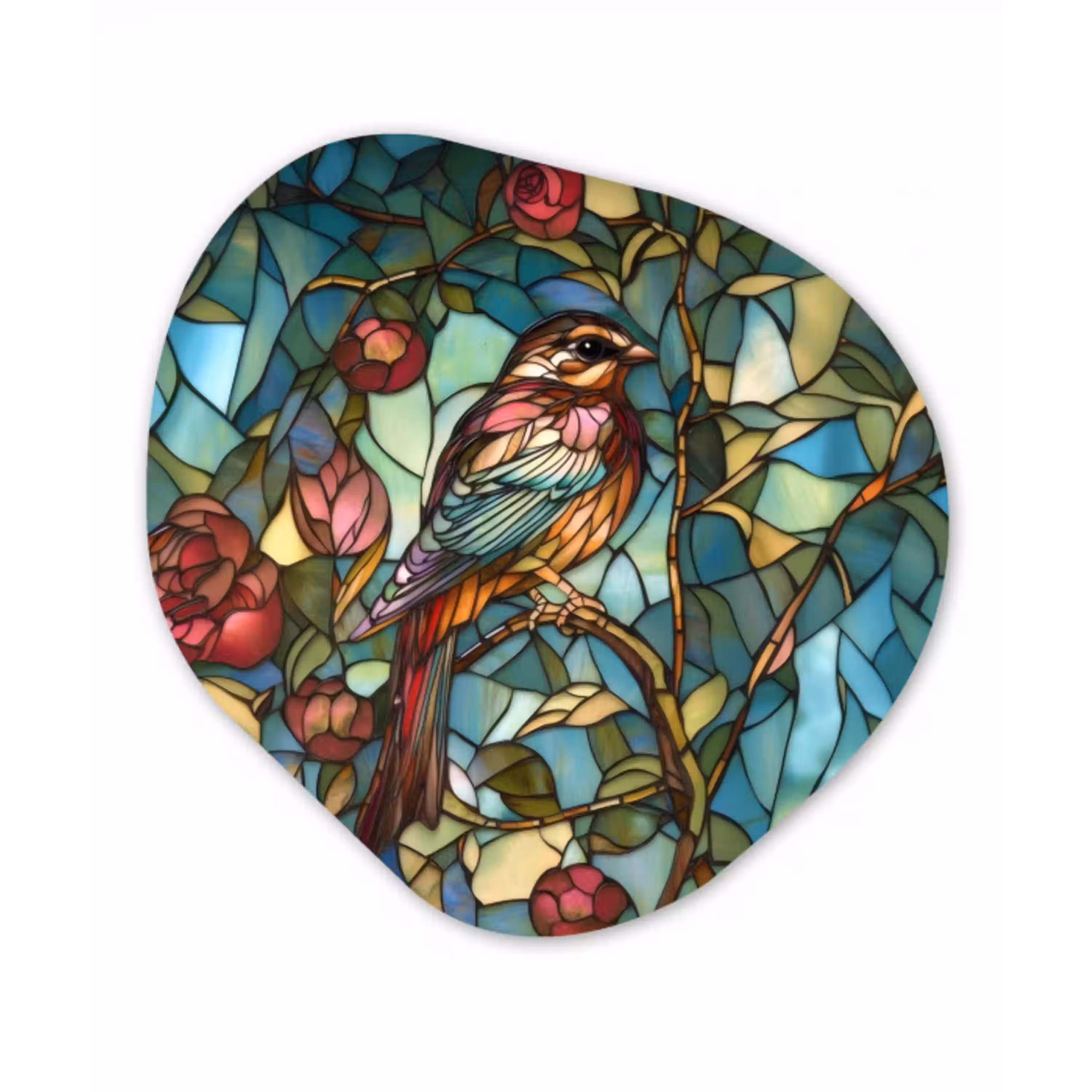 Vogel - Tak - Rozen - Mozaïek Wandcirkel Organisch Plexiglas middel -3d