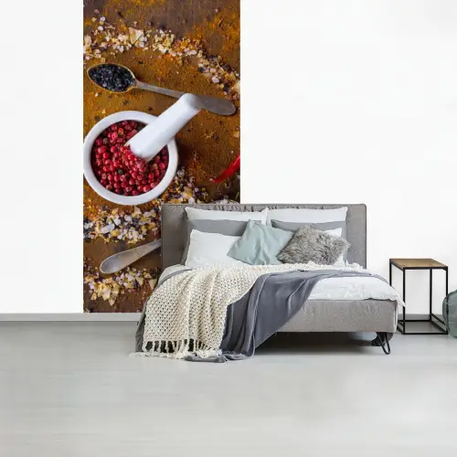 Vijzel - Kruiden - Lepels - Specerijen - Bruin - Peper fotobehang vinyl groot -slaapkamer