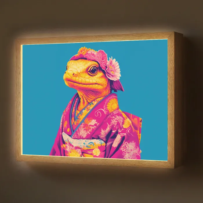 Bloemenkrans - Hagedis - Kimono - Paars Light Box met batterij (Wandlamp) middel -z3d_website