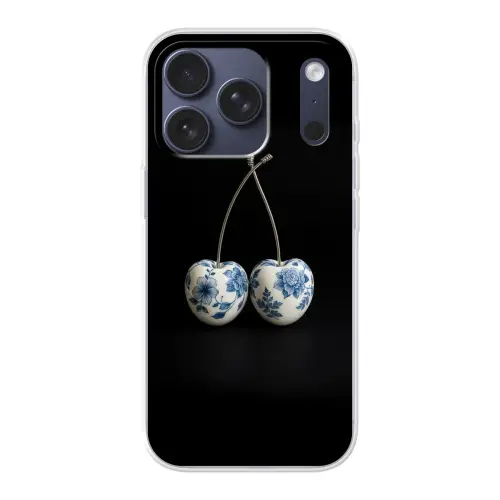Kersen - Delfts blauw - Fruit Telefoonhoesje iPhone 17 Pro klein -3d