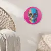 Neon - Blauw - Pop-art - Schedel Akoestische PET Vilt - Rond klein -sfeer4