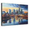 Zonsondergang Frankfurt - Stad - Skyline - Water Textielframe zwart klein -3d