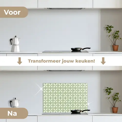 Patroon - Bloemenvorm - Groen keuken achterwand spatscherm klein 900 -voor_na_NL