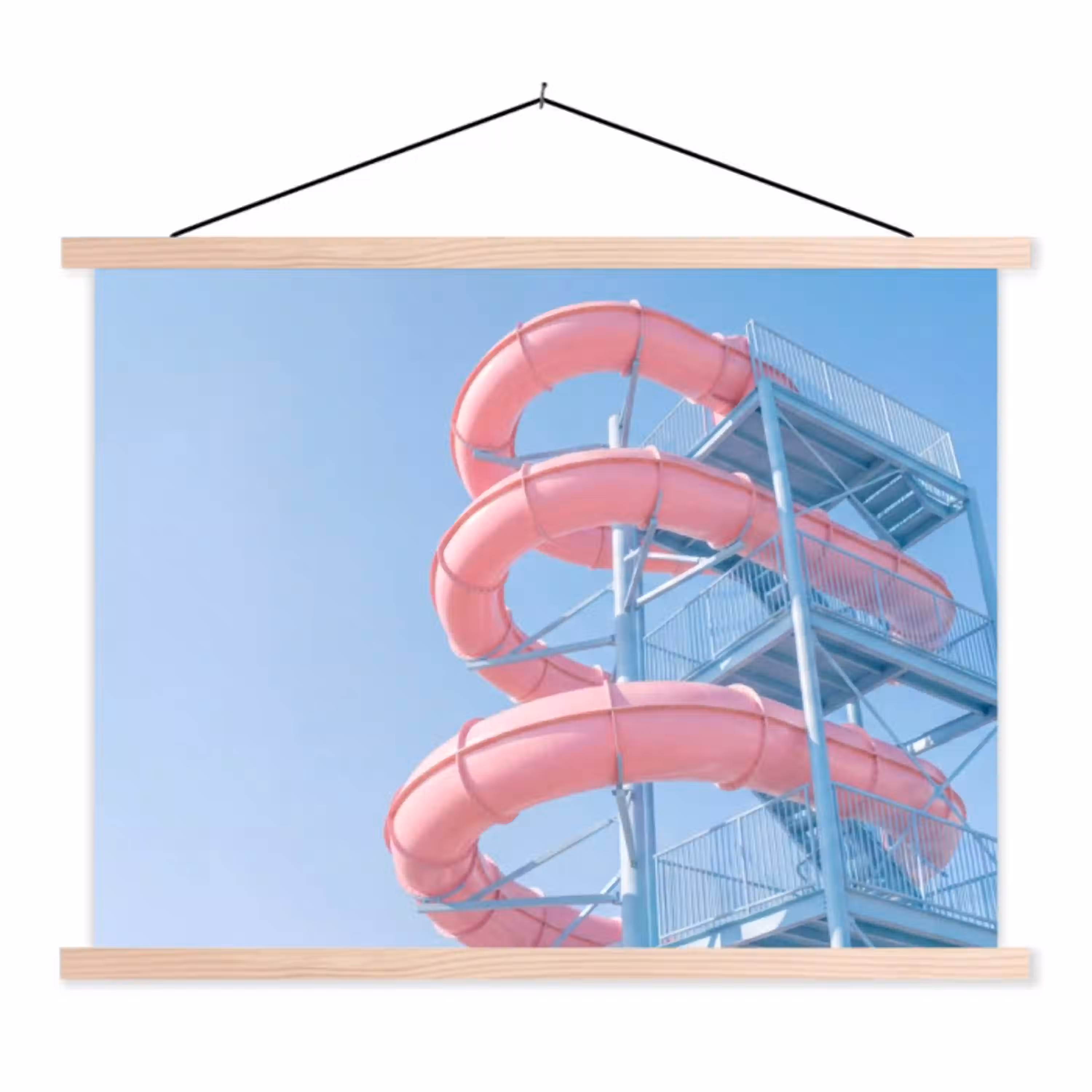 Glijbaan - Waterpark - Spiraal - Modern - Roze textielposter latten blank klein -3d