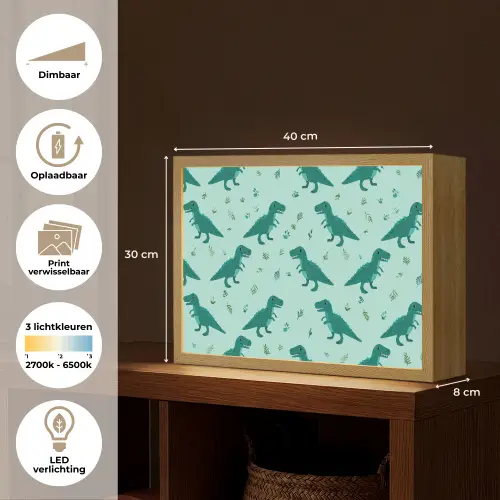 Donkergroen - Dinosaurussen - Afdrukken - Bladeren Light Box met batterij (Wandlamp kind) middel -USP_websiteoverzichtNL