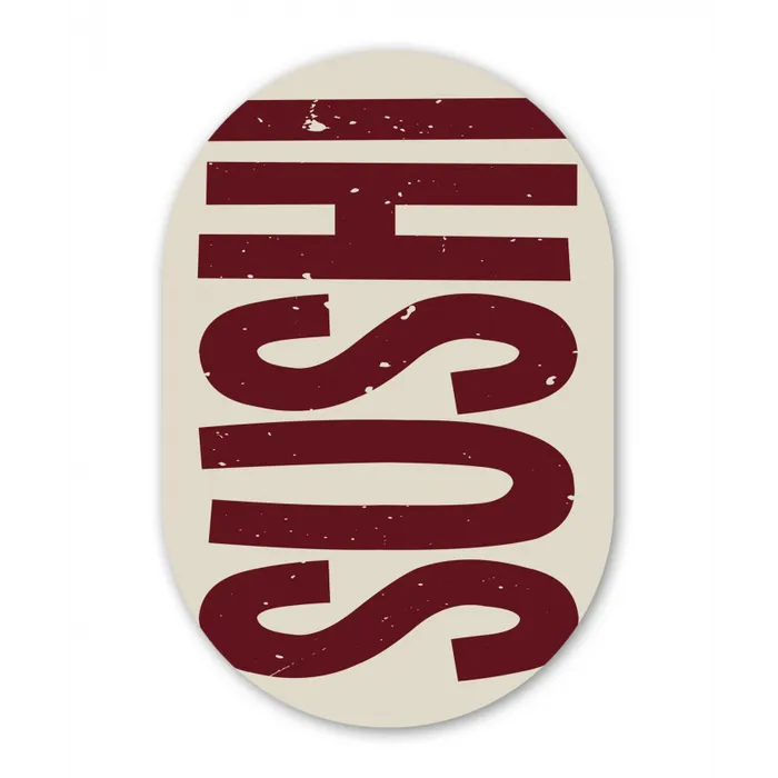 Sushi - Rood - Japandi - Decoratie Wandcirkel Ovaal Glas middel -3d