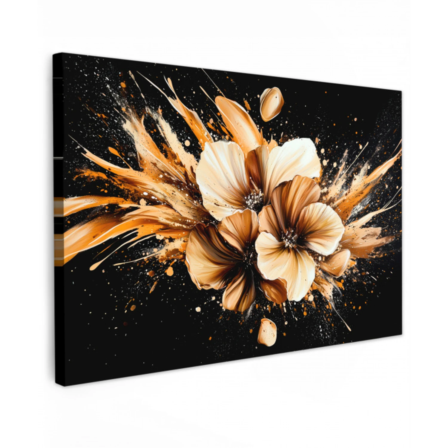 Bloemen - Goud - Graffiti - Zwart - Abstract Tuinposter op houten frame 2 cm dik klein -3d