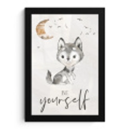 Spreuken - Wolf - Be yourself - Kinderen - Jongens - Meisjes - Waterverf fotolijst zwart zonder passe partout klein -3d